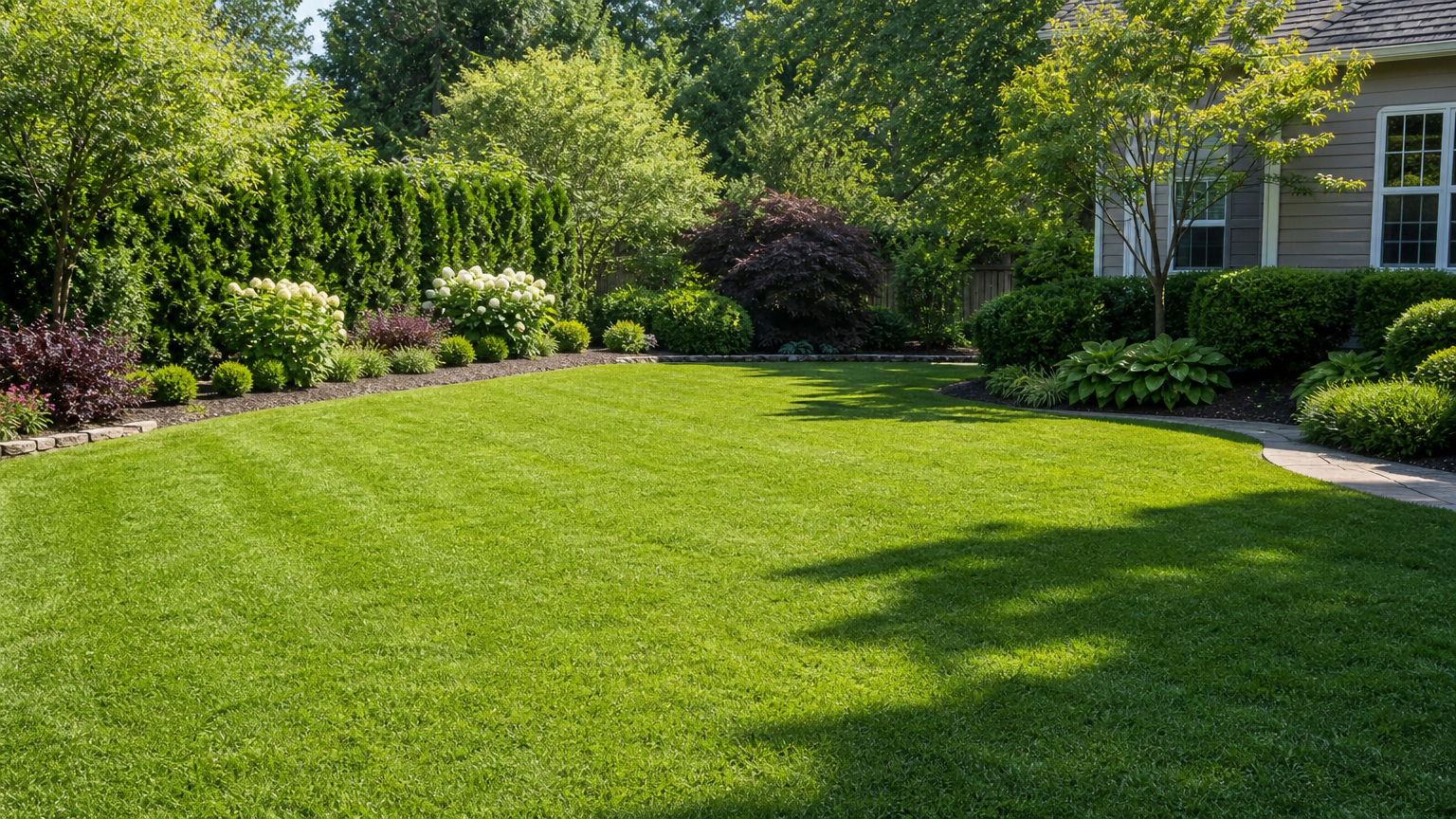 Clean yard after professional tree removal with fresh grass and well-kept landscaping